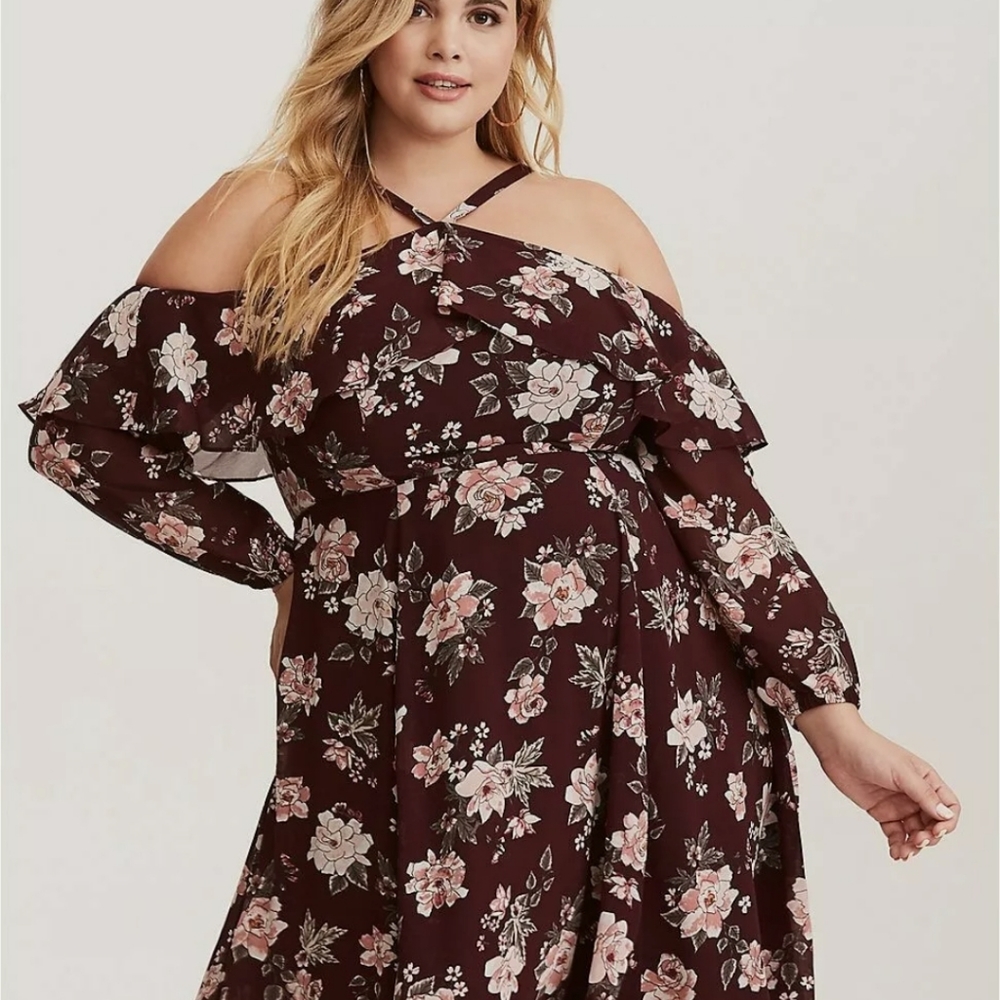 Torrid Floral Cold Shoulder Halter Dress